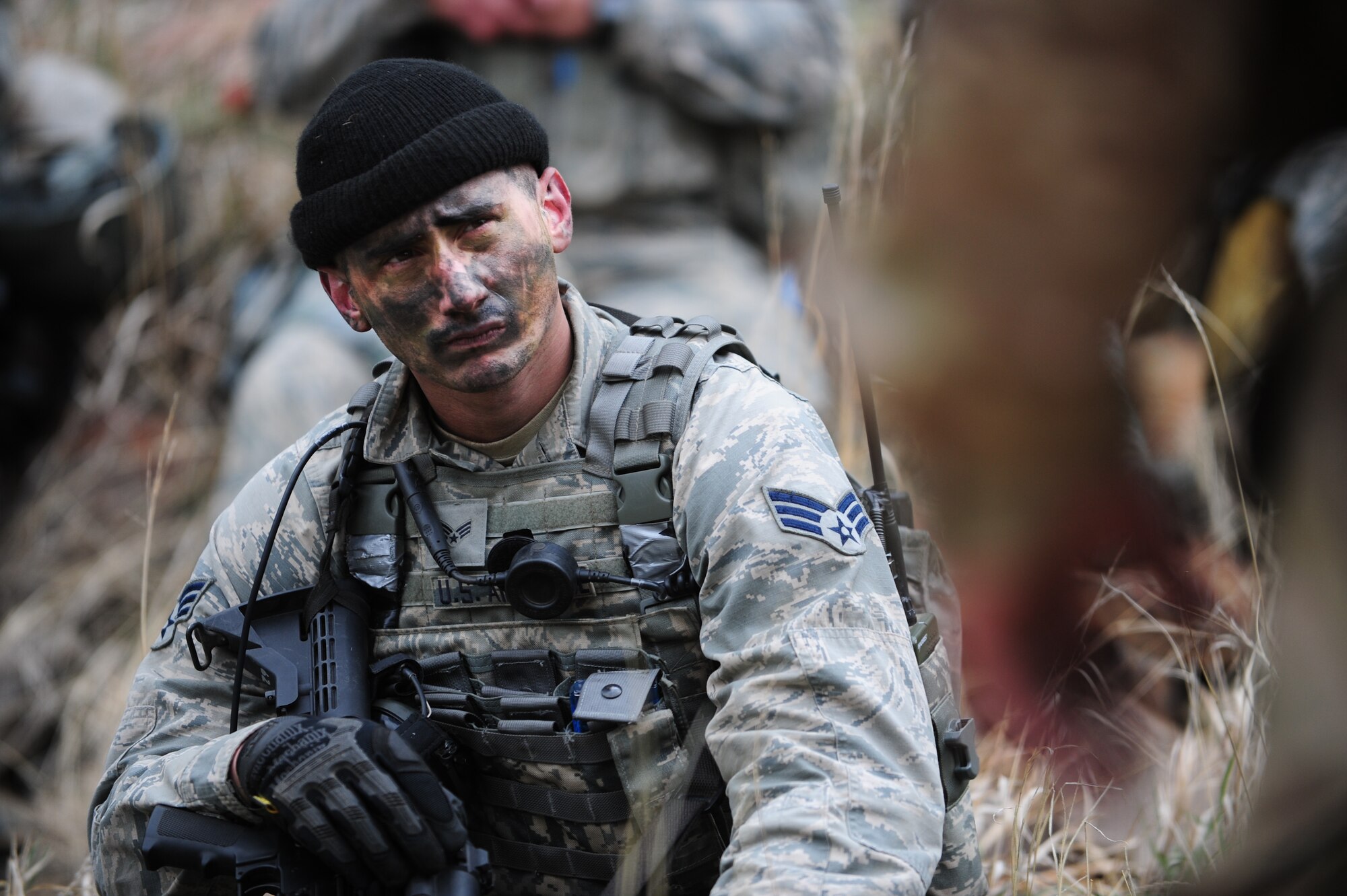 Air Force Reserve Senior Airman Robert Boris pays close attention during a debriefing after completing the last mission of training April 9, 2015, at the U.S. Air Force Academy in Colorado Springs, Colo. The 710th and 310th Security Forces Squadrons held a joint combat leaders course while living in field conditions. The 710th SFS is out of Buckley Air Force Base, Colo., and the 310th is out of Schriever AFB.
(U.S. Air Force photo/Tech. Sgt. Nicholas B. Ontiveros)