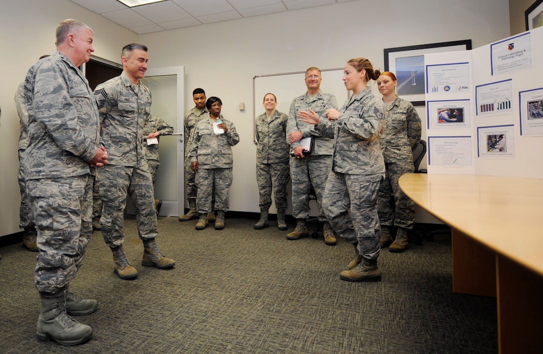 Lt. Gen. Thomas Travis, United States Air Force Surgeon General, visits the 79th Medical Wing during a site visit at Joint Base Andrews, Md., April 7, 2015. In this capacity, Travis advises the Secretary of the Air Force, Air Force Chief of Staff and Assistant Secretary of Defense for Health Affairs on aspects pertaining to the health of Air Force members. (U.S. Air Force photo/Airman 1st Class Ryan J. Sonnier)