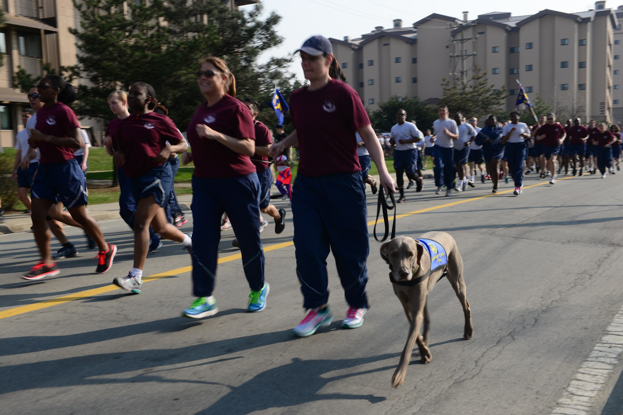 Members of Team Osan participate in the 51 days of resiliency fun-run April 10, 2015, at Osan Air Base, Republic of Korea. The 51 days of resiliency campaign is designed to encourage the honing of mental, social, spiritual and physical resilience and will charge through May 31. (U.S. Air Force photo by Staff Sgt. Benjamin Sutton/Released)  
