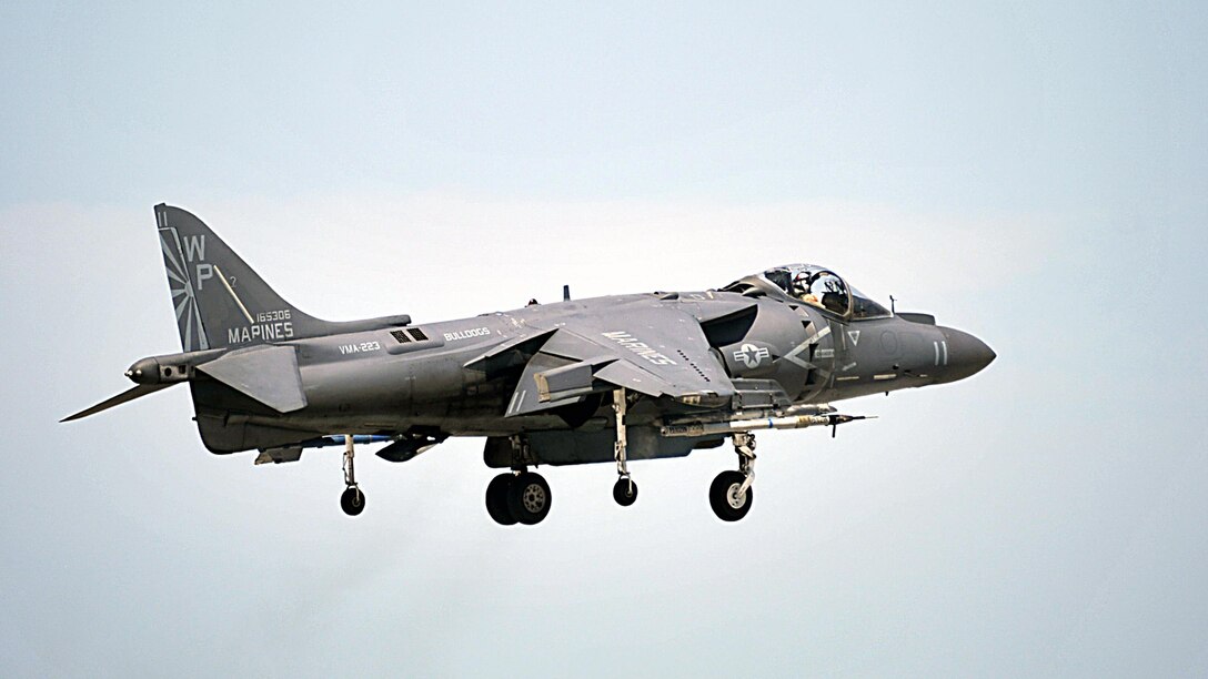 An AV-8B Harrier assigned to the Bulldogs of Marine Attack Squadron (VMA) 223 flies above Boca Chica Field, Key West, Florida March 25. Naval Air Station Key West is a state-of-the-art facility for air-to-air combat fighter aircraft of all military services and provides world-class pierside support to U.S. and foreign naval vessels. (U.S. Navy photo by Mass Communication Specialist 1st Class Brian Morales/ Released)