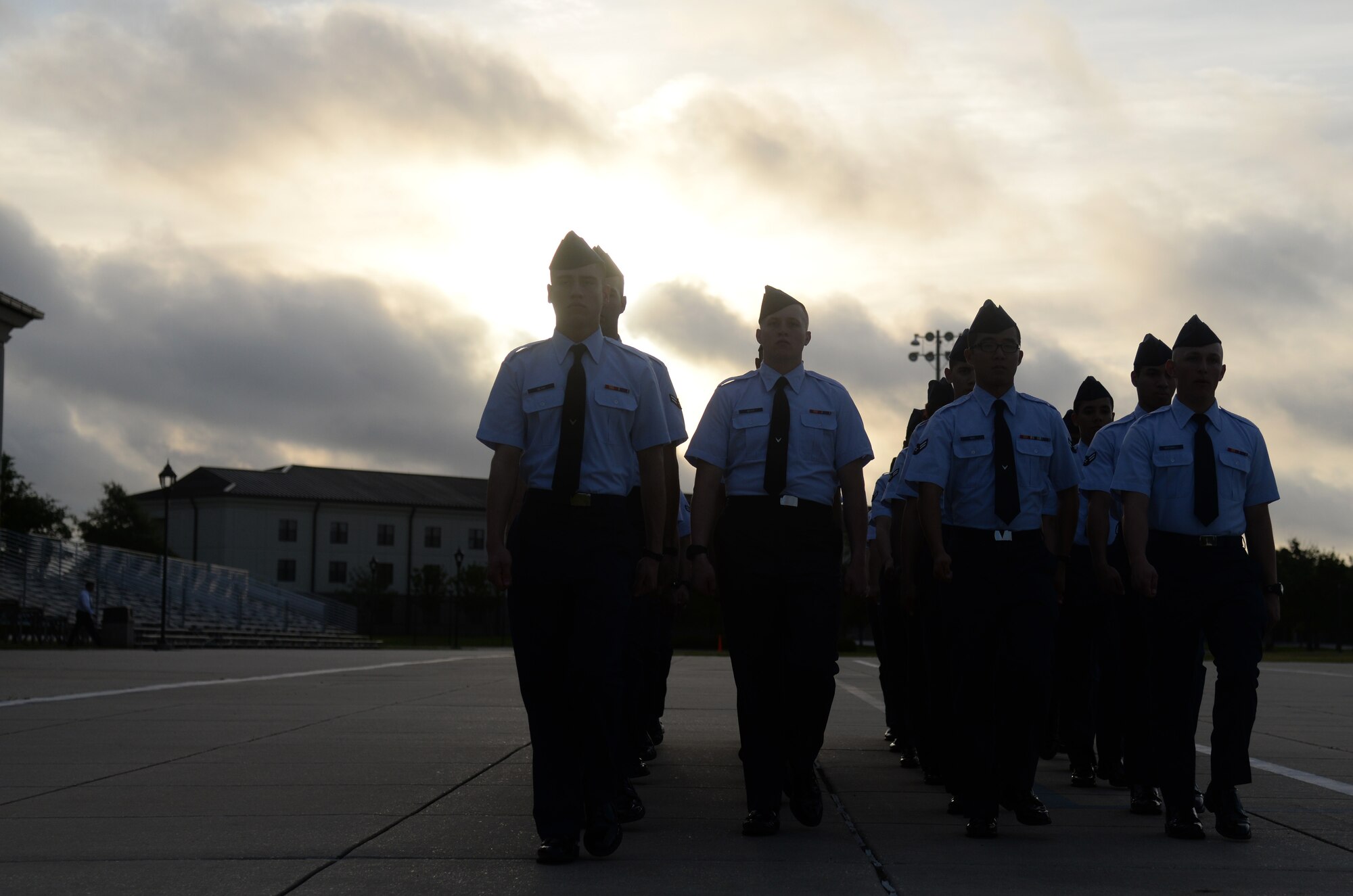 Airmen of the 81st Training Group participate in the drill portion of the 2015 Top Tech competition April 9, 2015, Keesler Air Force Base, Miss. Four military training leaders participated in the competition by performing drill, open ranks and a 20-minute briefing. (U.S. Air Force photo by Senior Airman Holly Mansfield)