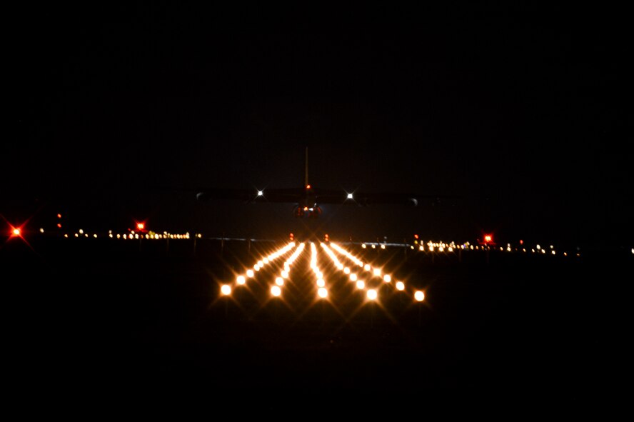A B-52H Stratofortress prepares to land on the flightline at Barksdale Air Force Base, La., April 8, 2015. America’s bomber fleet is a deterrent to our enemies and diplomatic tool used by our government and our allies. (U.S. Air Force photo/Senior Airman Joseph A. Pagán Jr.)