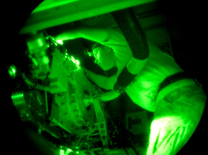 Senior Airman David Hansen, 2nd Aircraft Maintenance Squadron weapons loader, inspects a common strategic rotary launcher at Barksdale Air Force Base, La., April 8, 2015. Weapons loaders are key to keeping the B-52H Stratofortress loaded with different configurations of munitions. (U.S. Air Force photo/Staff Sgt. Jason McCasland)