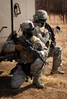 Members of the 791st Missile Security Forces Squadron convoy response force participate in a tactical training exercise in Garrison, N.D., March 26, 2015. The week-long training was in preparation for the Air Force Global Strike Command Road Warrior Exercise that is scheduled to take place in May. (U.S. Air Force photos/Airman 1st Class Sahara Fales)