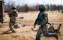 Members of the 791st Missile Security Forces Squadron convoy response force participate in a tactical training exercise in Garrison, N.D., March 26, 2015. The week-long training was in preparation for the Air Force Global Strike Command Road Warrior Exercise that is scheduled to take place in May. (U.S. Air Force photos/Airman 1st Class Sahara Fales)