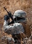 A member of the 791st Missile Security Forces Squadron convoy response force participates in a tactical training exercise in Garrison, N.D., March 26, 2015. The week-long training was in preparation for the Air Force Global Strike Command Road Warrior Exercise that is scheduled to take place in May. (U.S. Air Force photos/Airman 1st Class Sahara Fales)