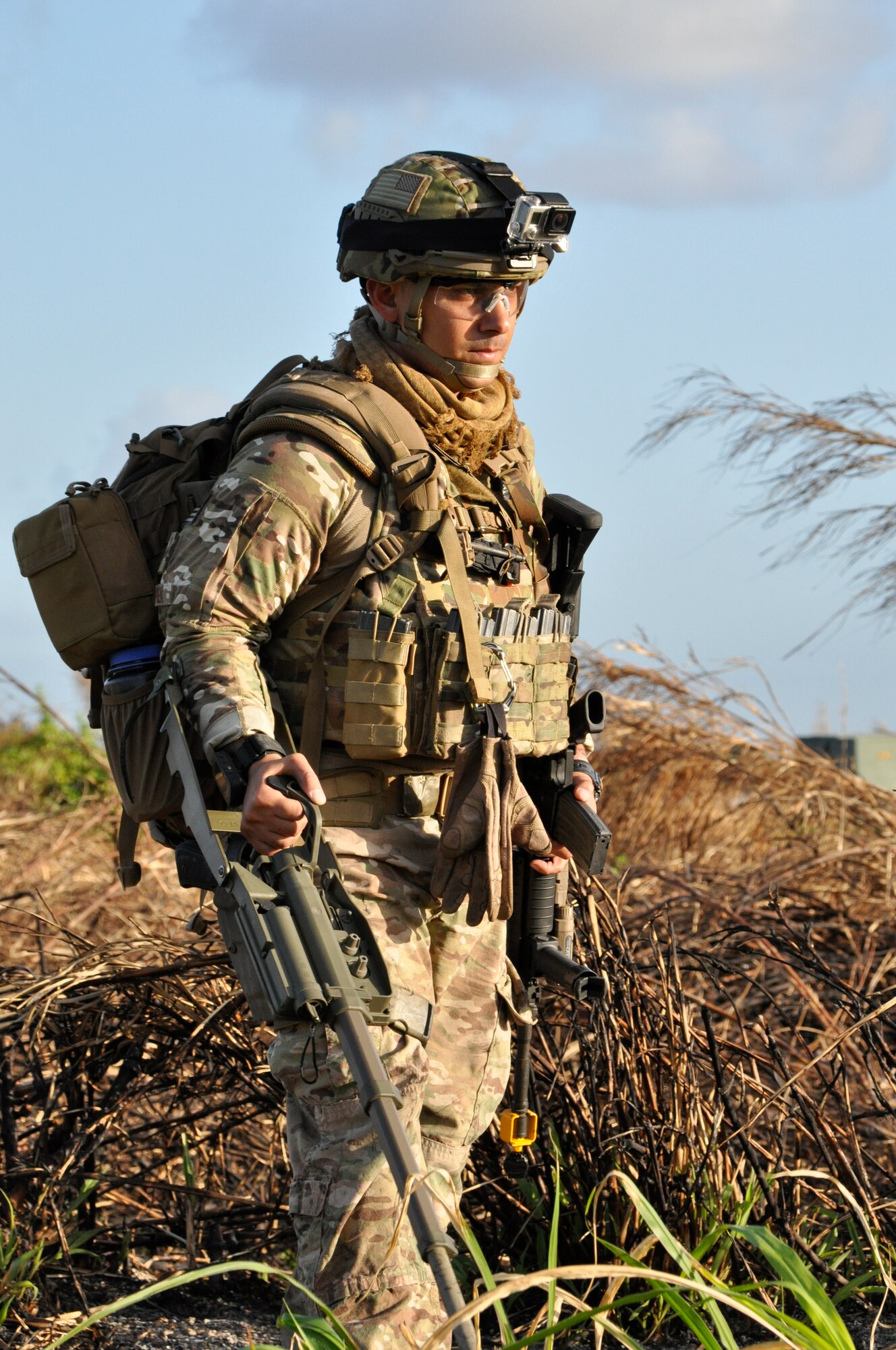 Staff Sgt. Jason Cohen, 482nd Civil Engineering Squadron Explosive Ordnance Disposal team member, used a compact metal detector to detect various indications of the presence of an improvised explosive device and marked off areas around the ordnance. This training was done to prepare EOD Airmen for deployments by giving them hands-on experience dealing with IEDs when robotic means aren't feasible. (U.S. Air Force photo by Senior Airman Aja Heiden)