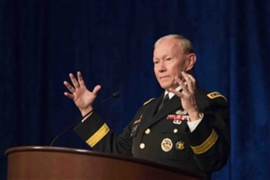 Army Gen. Martin E. Dempsey, chairman of the Joint Chiefs of Staff, speaks at a Volunteer Leadership Symposium breakfast hosted by the University of Notre Dame at the Ritz-Carlton hotel in Washington D.C., April, 14, 2015. 
