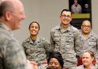 Lieutenant General James F. Jackson, Air Force Reserve Command commander, hosted a town hall meeting April 10 with Airmen from the 960th Cyberspace Operations Group, Joint Base San Antonio-Lackland, Texas. The 960 CyOG provides combat-ready forces with specialized expertise, continuity and residency in the operations, defense and extension of Air Force and Department of Defense Global Information Grids in support of access to the global commons through Cyberspace for National Interests. (U.S. Air Force photo/Master Sgt. Josh Woods)