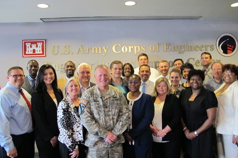 U.S. Army Corps of Engineer's Huntsville Center's Leadership Development Program Level II graduates take a photo with Huntsville Center Commander Col. Robert Ruch during program April 14.

