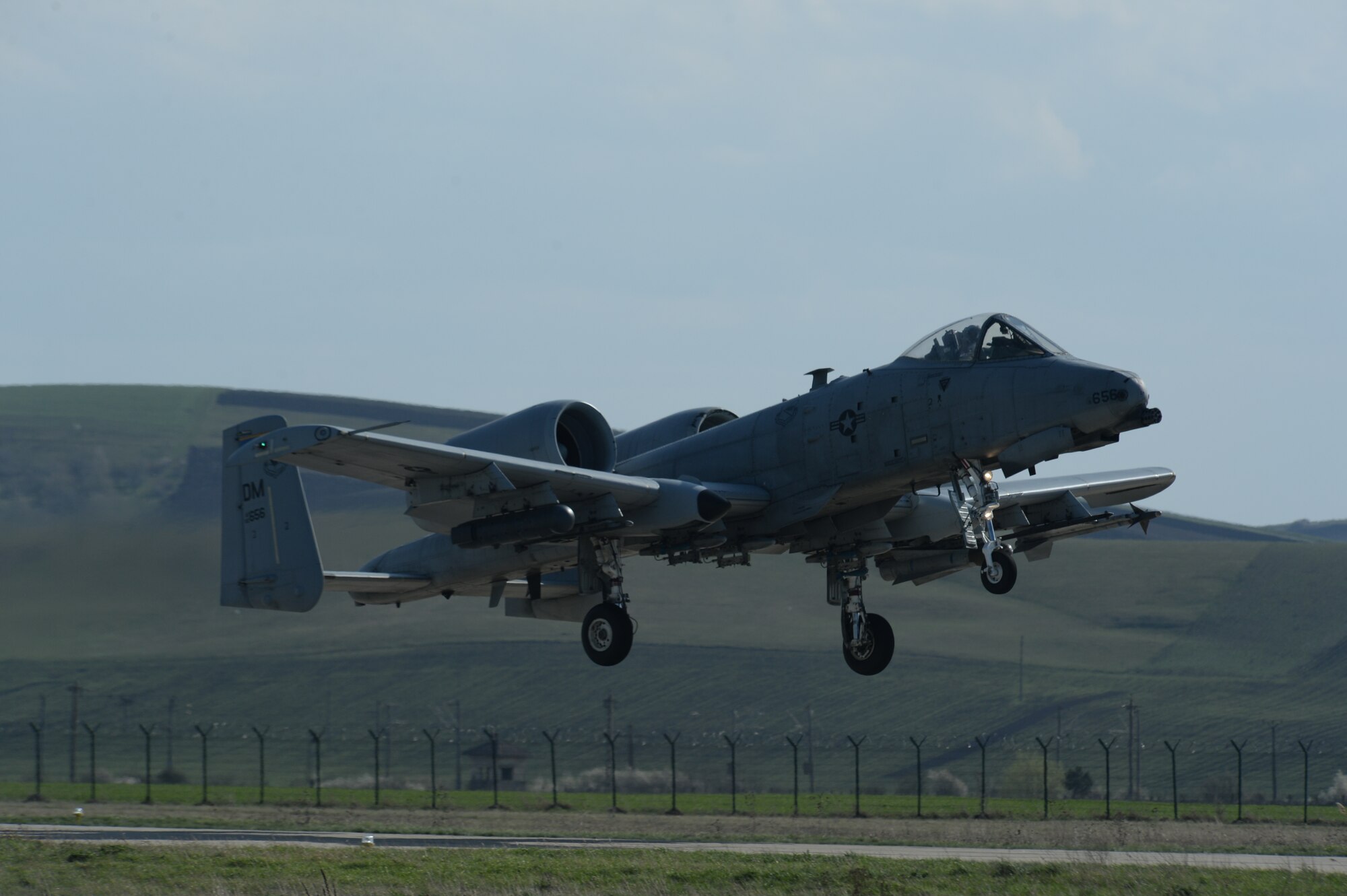 A U.S. Air Force A-10 Thunderbolt II pilot assigned to the 354th Expeditionary Fighter Squadron takes off from the flightline during a theater security package deployment at Campia Turzii, Romania, April 14, 2015.U.S. Airmen will conduct training alongside NATO allies to strengthen interoperability and demonstrate U.S. commitment to the security and stability of Europe.  (U.S. Air Force photo by Staff Sgt. Joe W. McFadden/Released)
