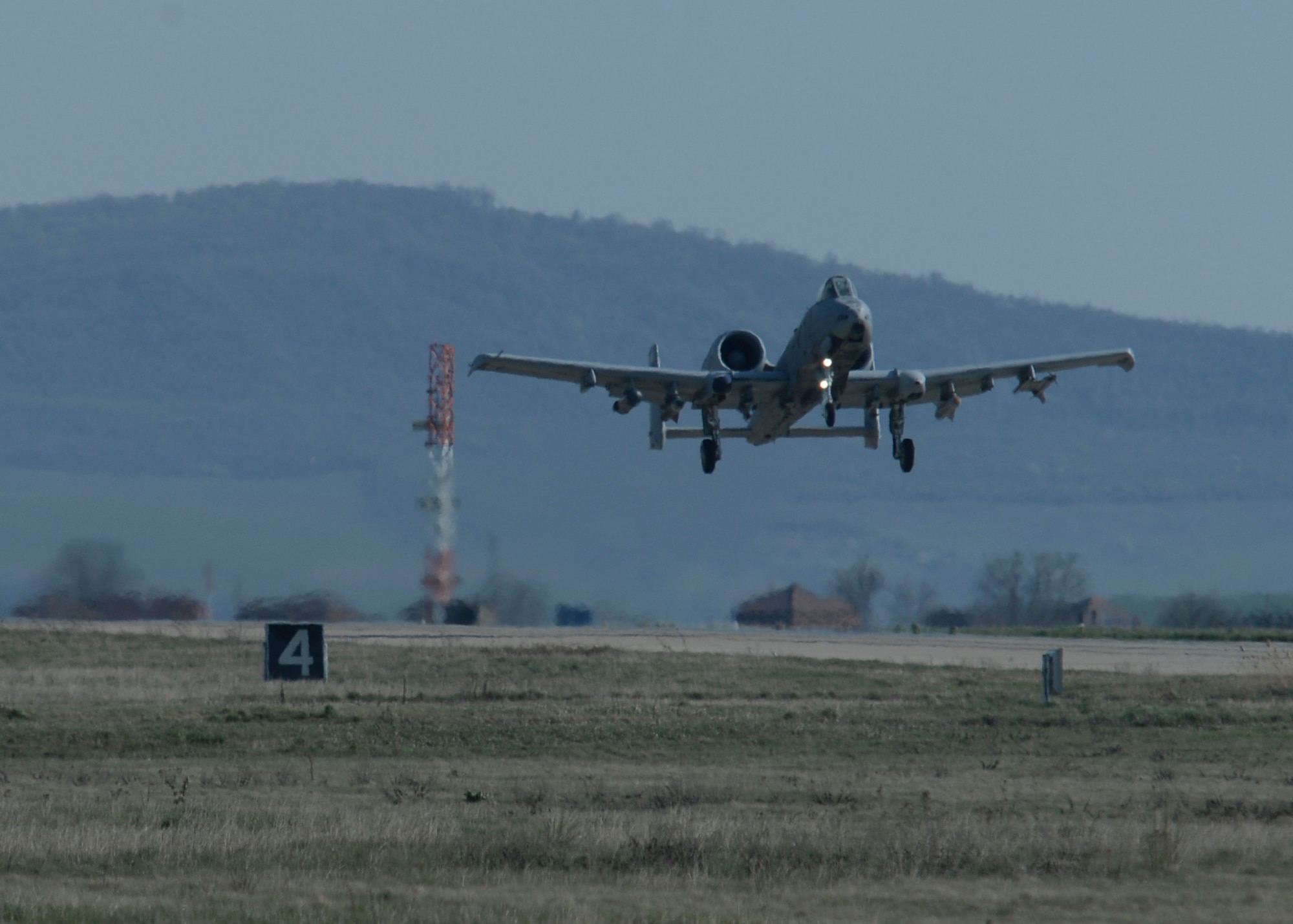 A U.S. Air Force A-10 Thunderbolt II pilot assigned to the 354th Expeditionary Fighter Squadron takes off from the flightline during a theater security package deployment at Campia Turzii, Romania, April 14, 2015.U.S. Airmen will conduct training alongside NATO allies to strengthen interoperability and demonstrate U.S. commitment to the security and stability of Europe.  (U.S. Air Force photo by Staff Sgt. Joe W. McFadden/Released)