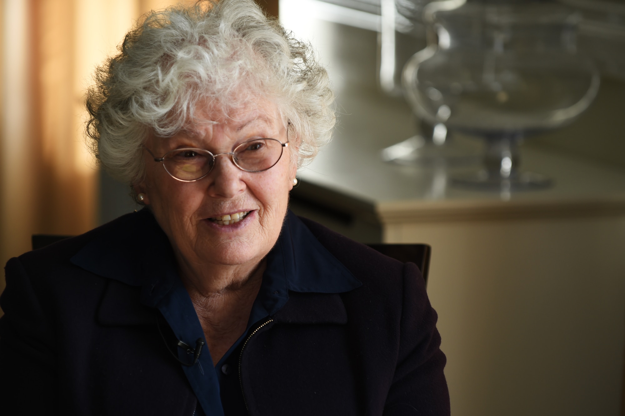 Joanna Millan reveals how she was able to cope with life after the Holocaust during a remembrance luncheon at RAF Alconbury, England, April 15, 2015. Millan, who survived internment at the Theresienstadt ghetto camp, said even after the war there was a large anti-Semitic feeling throughout Europe. (U.S. Air Force photo by Staff Sgt. Jarad A. Denton/Released)