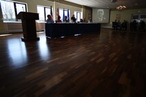 Joanna Millan speaks about the Rosenthal family and its tragic tale of loss during the Holocaust during a remembrance luncheon at RAF Alconbury, England, April 14, 2015. During World War II, the Nazi regime systematically annihilated six million Jews, many of whom died in gas chambers at one of thousands of concentration camps throughout Europe. (U.S. Air Force photo by Staff Sgt. Jarad A. Denton/Released)