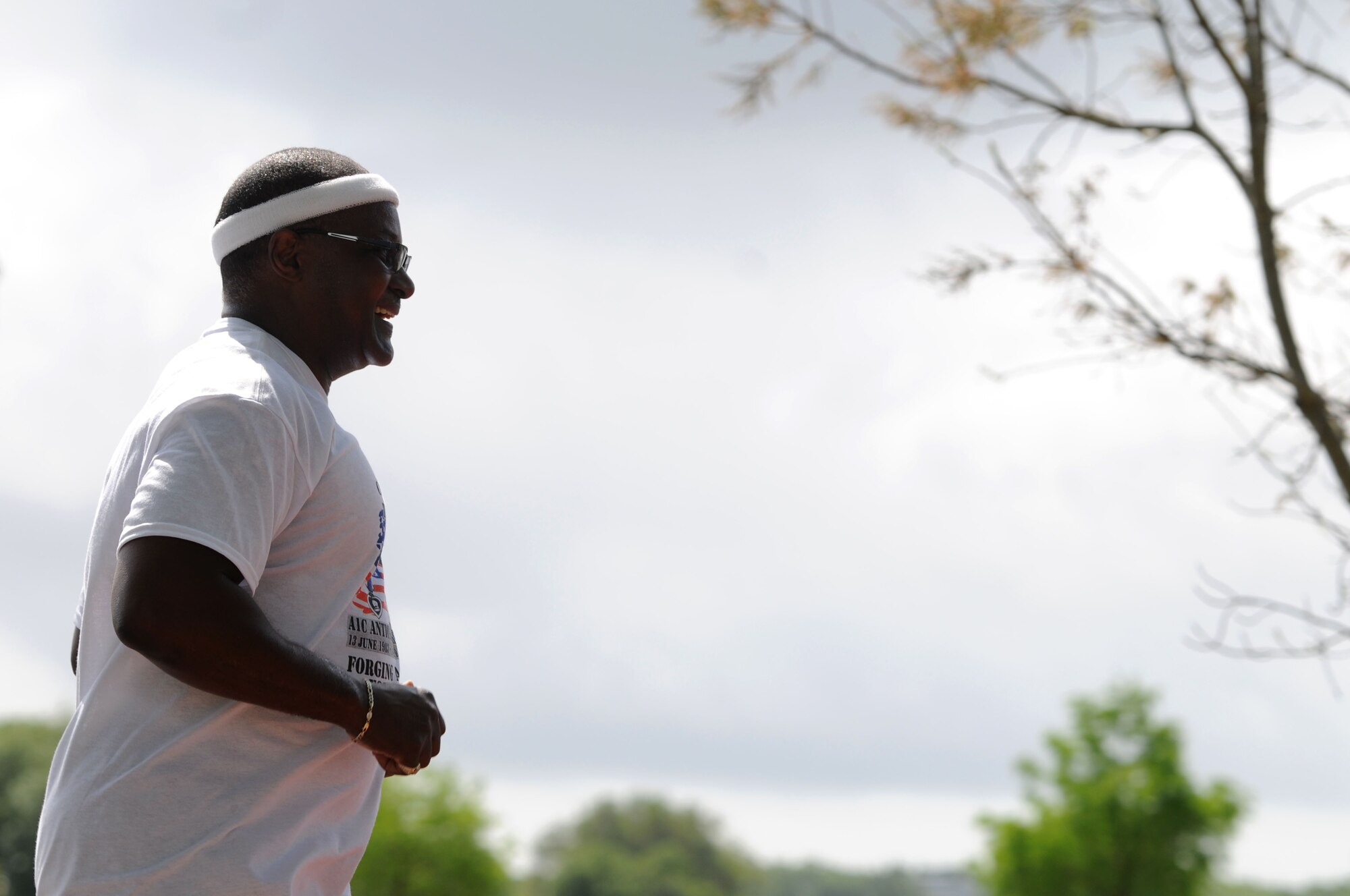 Michael Holt, father of Airman 1st Class Antoine Holt, runs during the Holt Memorial 5K Run/Walk April 10, 2015 at the Levitow Training Support Facility, Keesler Air Force Base, Miss. More than 200 Keesler personnel participated in the run honoring Holt, who received his technical training at the 334th Training Squadron and was killed in 2004 while deployed in Iraq. The event was sponsored by the African-American Heritage Committee and 334th TRS. (U.S. Air Force photo by Airman 1st Class Duncan McElroy)