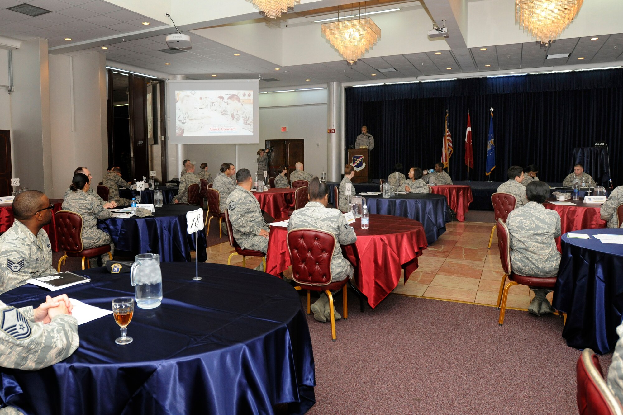 Airmen participate in a speed mentoring event aimed at connecting Airmen with mentors outside of their work centers April 13, 2015, at Incirlik Air Base, Turkey. During the 1-hour mentoring experience NCO’s spoke with a variety of senior NCOs and prior enlisted officers. (U.S. Air Force photo by Senior Airman Krystal Ardrey/Released)