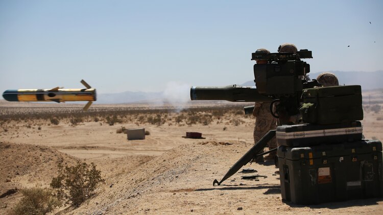 Marines with Anti-Armor Section, Weapons Company, Ground Combat Element Integrated Task Force, fire an M41A4 Saber missile launcher during a Marine Corps Operational Test and Evaluation Activity assessment at Range 110, Marine Corps Air Ground Combat Center Twentynine Palms, California, April 12, 2015. From October 2014 to July 2015, the GCEITF will conduct individual and collective level skills training in designated ground combat arms occupational specialties in order to facilitate the standards-based assessment of the physical performance of Marines in a simulated operating environment performing specific ground combat arms tasks. 