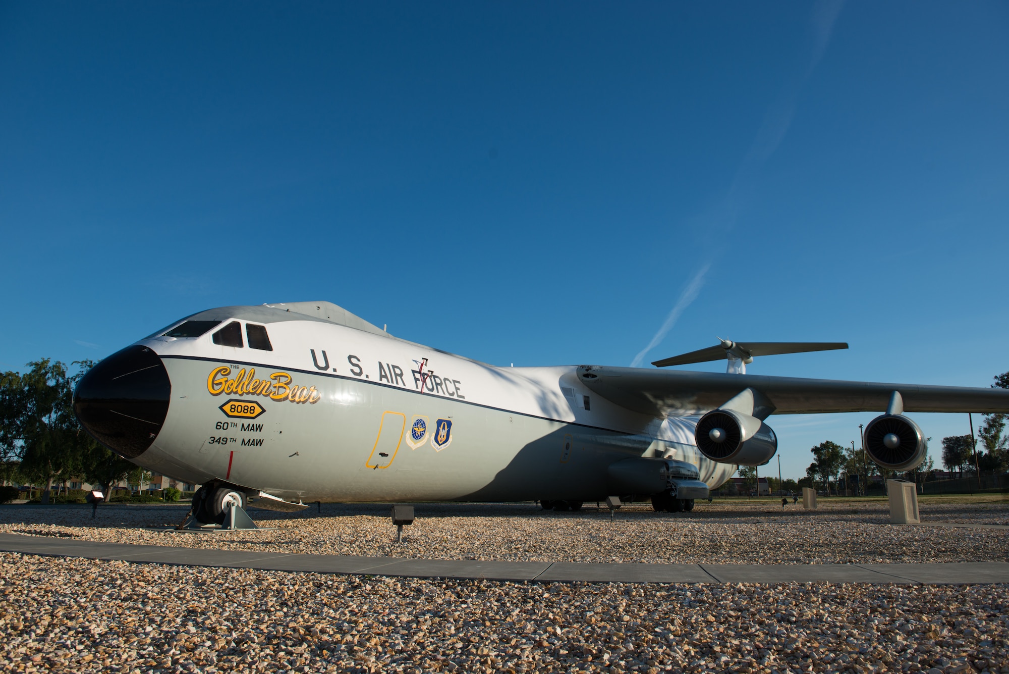 Known as the Golden Bear, this C-141 Starlifter was assigned to the 44th Air Transport Squadron, 1501st Air Transport Wing at Travis Air Force Base, Calif. Years later, the 60th Military Airlift Wing took over responsibilities for the C-141 fleet at Travis. After deactivation, the aircraft was restored and placed as a static display on Sept. 16, 2005. (U.S. Air Force photo/Ken Wright)