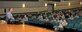 Jamie Kesselring, 11th Wing Safety deputy ground-safety manager, delivers a preseason motorcycle safety brief to Joint Base Andrews motorcycle riders April 16, 2015, in the base theater on Joint Base Andrews, Md. Each quarter, riders are reminded of upcoming concerns and hazards associated with seasonal changes. (U.S. Air Force photo/Senior Airman Preston Webb)