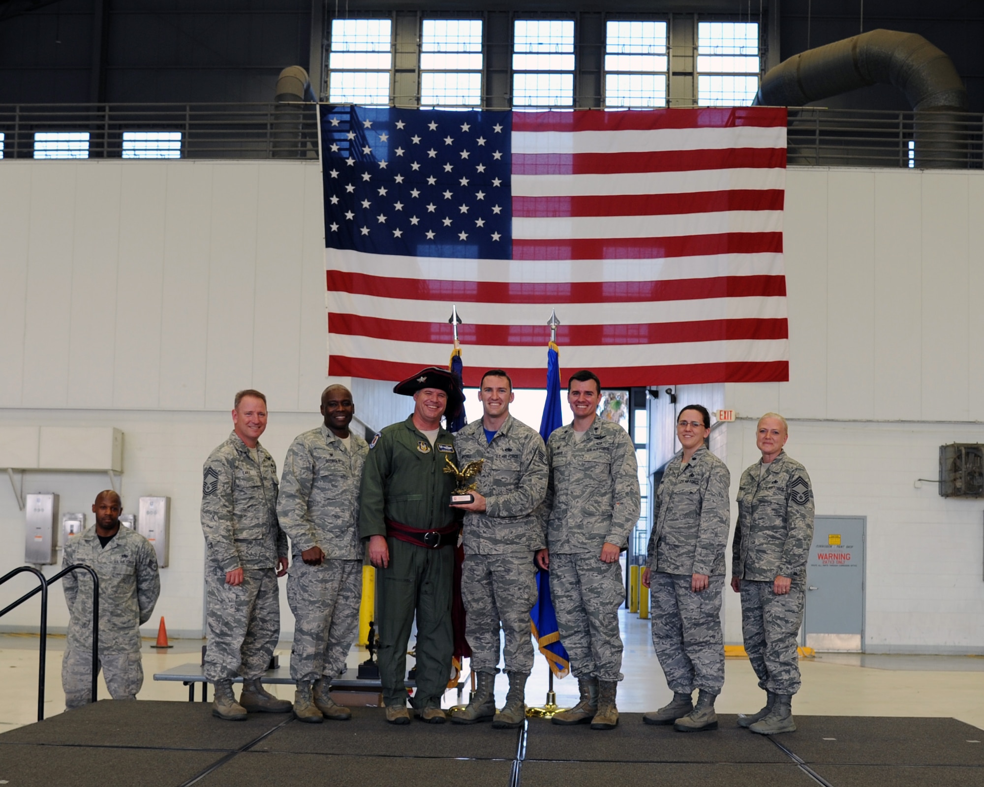 Staff Sgt. Billy Mitchell, a maintainer with the 927th Aircraft Maintenance Squadron, MacDill Air Force Base, Fla., received the Flying Crew Chief of the Year Award, during a Knuckle Buster Award Ceremony held here, April 10. Unlike many other Air Force awards that are ‘package’ driven, the Knuckle Buster awards are voted on by their peers. (U.S. Air Force photo/Tech. Sgt. Peter Dean)