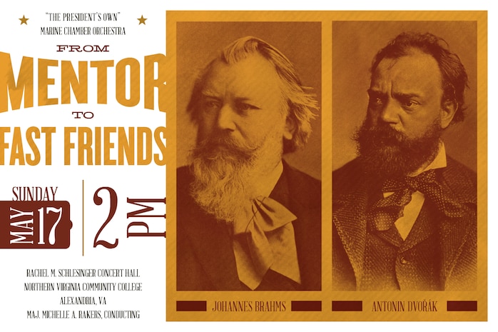 Sunday, May 17 at 2 p.m. (EDT) - It is well known that Johannes Brahms played a big part in the international fame that came to Antonin Dvořák after he submitted his work for the Austrian State Stipendium. But it is much lesser known that Brahms was “visibly overcome by the mastery and talent of this unknown individual.” This tremendous pairing in friendship is analogous when pairing their music and their inventive, beautiful melodies that were seemingly endless. The concert, conducted by Maj. Michelle A. Rakers, will include two works by Brahms and two solo works by Dvořák: his Violin Concerto in A minor, Opus 53, featuring soloist Staff Sgt. Karen Johnson, and his Rondo in G minor, Opus 94 and Silent Woods from From Bohemia’s Forest, Opus 68, featuring cello soloist Staff Sgt. Charlaine Prescott. The performance, which will be held at the Rachel M. Schlesinger Concert Hall and Arts Center in Alexandria, Va., is free and no tickets are required. 