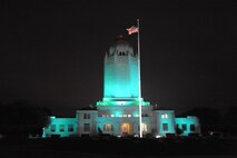 In recognition of April being Sexual Assault Awareness and Prevention Month, throughout April the Taj will be bathed in teal lighting. The goal of SAAPM is to raise public awareness about sexual violence and to educate communities on how to prevent it. Teal is the official color of SAAPM, and the teal ribbon is the symbol of sexual violence prevention. (U.S. Air Force photo by Joel Martinez)