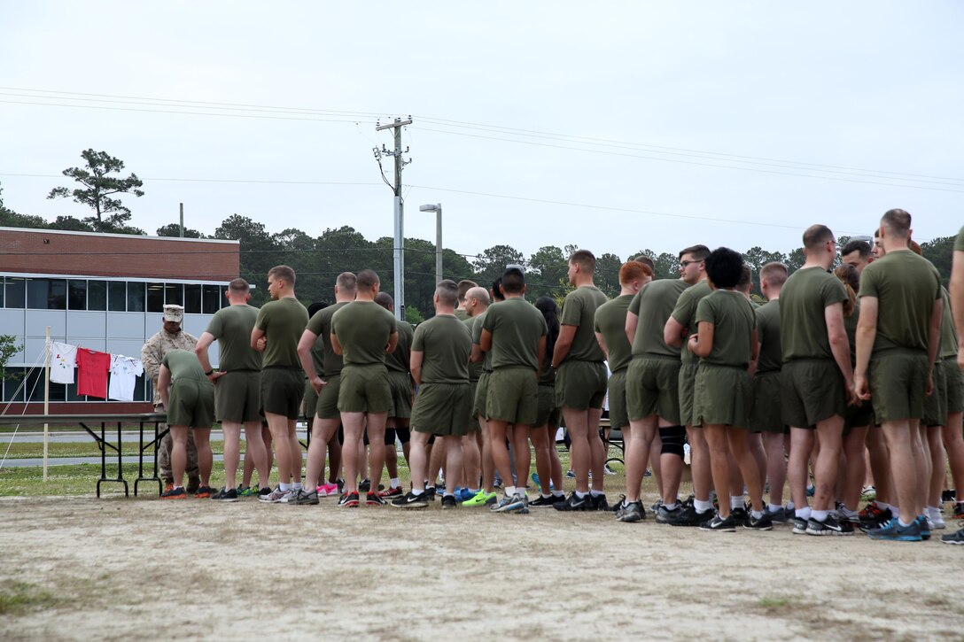 Participants sign in for the Marine Corps Air Station Cherry Point and 2nd Marine Aircraft Wing Sexual Assault Awareness Month Commemorative 5K, April 17, 2015. 
The event drew nearly 1,000 Marines, Sailors and Department of Defense employees who ran the 3.1 mile course to show solidarity with sexual assault survivors and a shared commitment to eradicating sexual violence across the Marine Corps.  