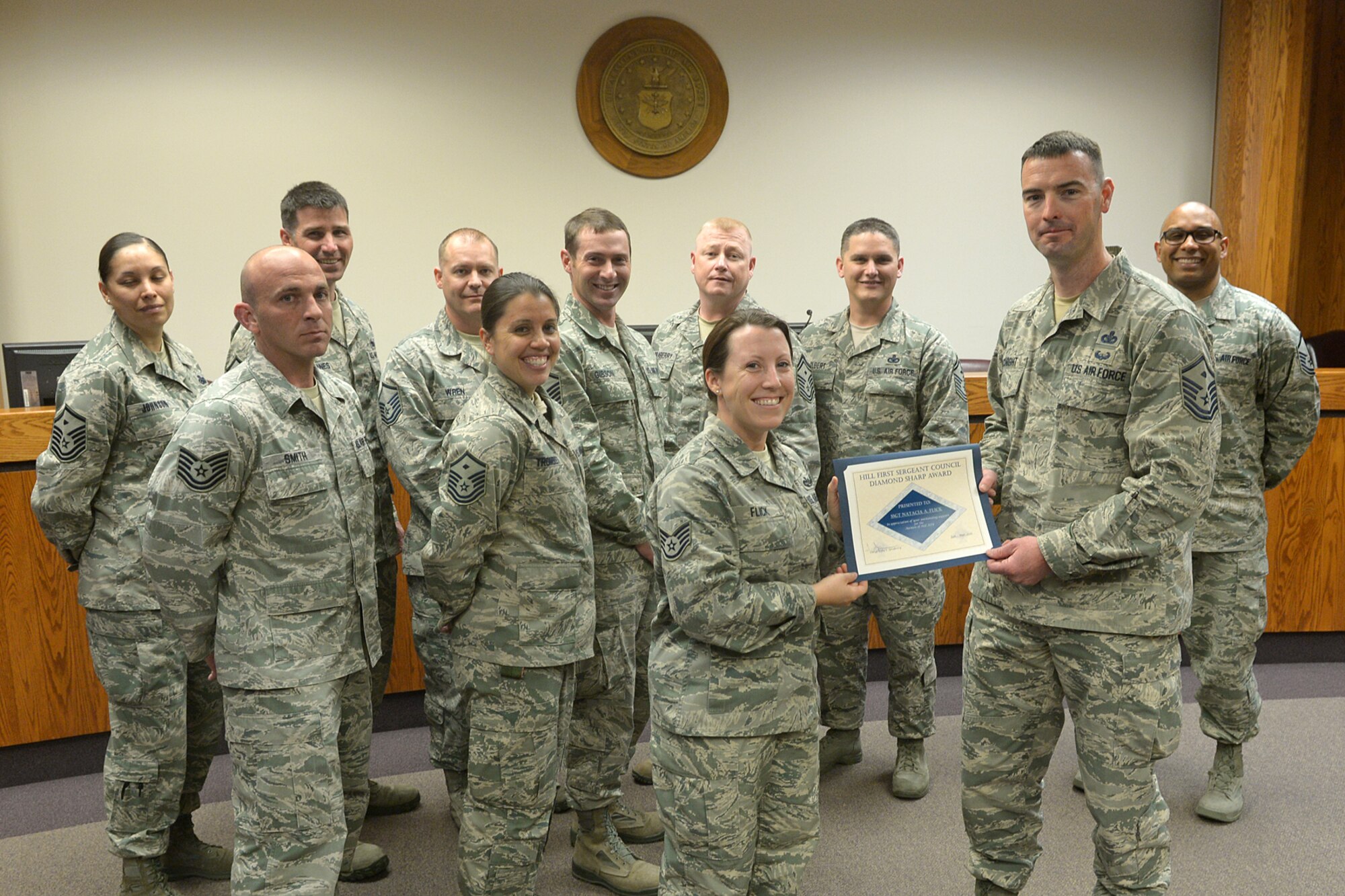 Staff Sgt. Natacia Flick, 75th Air Base Wing Staff Judge Advocate Office, was nominated by the Hill AFB first sergeants for their quarterly Diamond Sharp Award.(U.S. Air Force/Alex R. Llloyd)