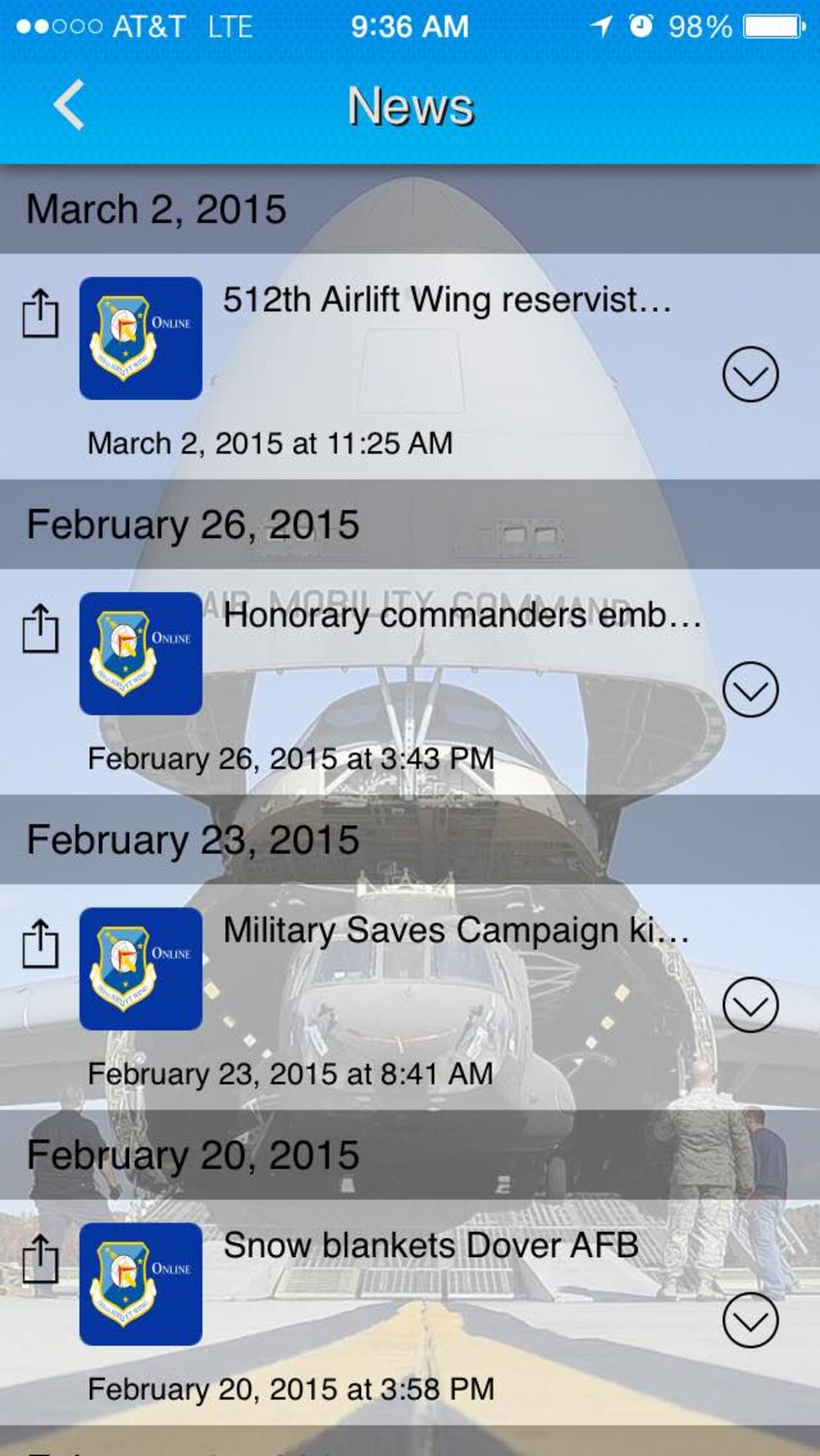 The 512th Airlift Wing is now on your mobile device. Find out the latest news, information and events on the 512th Airlift Wing app. Whether Android or Apple, the Liberty Wing is at your fingertips. 