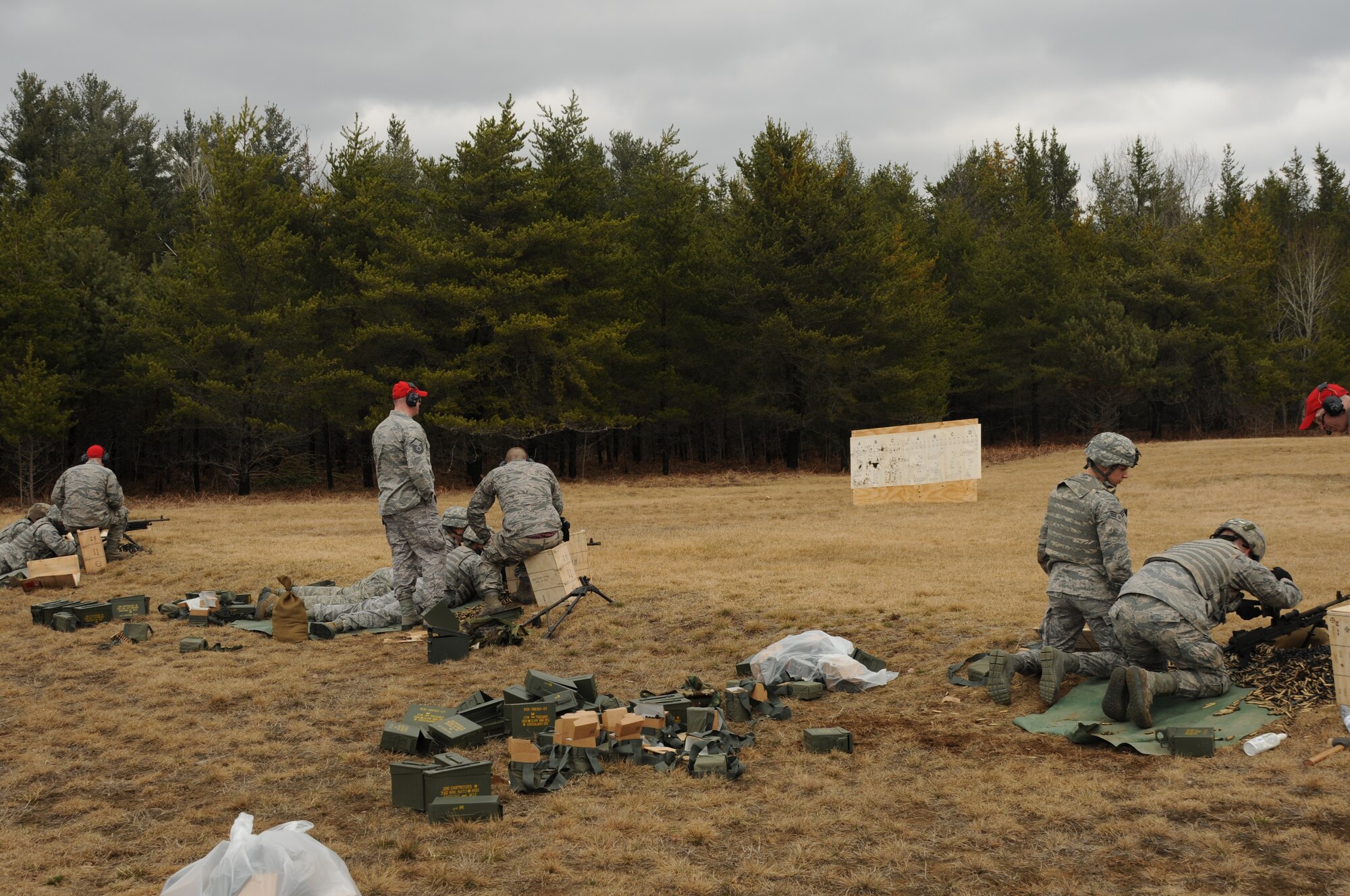 Members of the 914th Security Forces Squadron fire weapons at Canadian Forces Base Borden, ON, Canada on April 10, 2015. The 914 SFS traveled to CFB Borden for heavy weapons training. (U.S. Air Force photo by Staff Sgt. Matthew Burke)