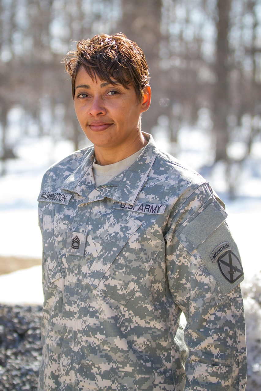 Army Sgt. 1st Class Chylciale M. Washington was one of the first three enlisted division-level Sexual Assault Response Coordinators at the 10th Mountain Division in 2012. This year, she was named one of U.S. Army Forces Command's best sexual assault response coordinators during the selection process for the Department of Defense's Exceptional Sexual Assault Response Coordinator awards. U.S Army photo by Master Sgt. Kap Kim.