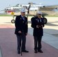 Doolittle Raiders Lt. Col. Dick Cole and Staff Sgt. David Thatcher pose with the Congressional Gold Medal after it arrived at Wright-Patterson AFB following a ceremonial flight on board the B-25 “Panchito.” (U.S. Air Force photo)
