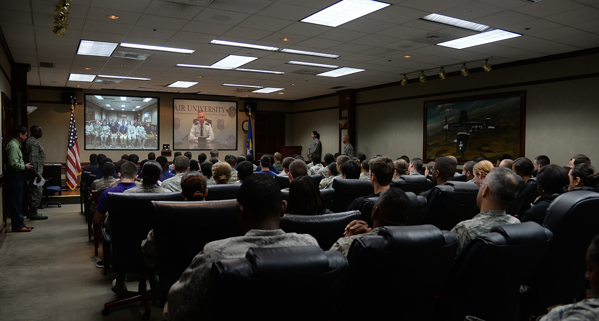 Students of the Southeast and Southwest Region Air Force ROTC Detachments listen to opening remarks from Lt. Gen. Steven L. Kwast, Air University commander and president, during the “Pathways to Blue” diversity outreach event April 17, 2015, Keesler Air Force Base, Miss. Hosted by 2nd Air Force, the event provides a way to demonstrate Keesler’s and Air Education and Training Command’s technical and flight training capabilities while informing cadets about career choices available in the Air Force when deciding what path to take after college. (U.S. Air Force photo by Senior Airman Holly Mansfield)