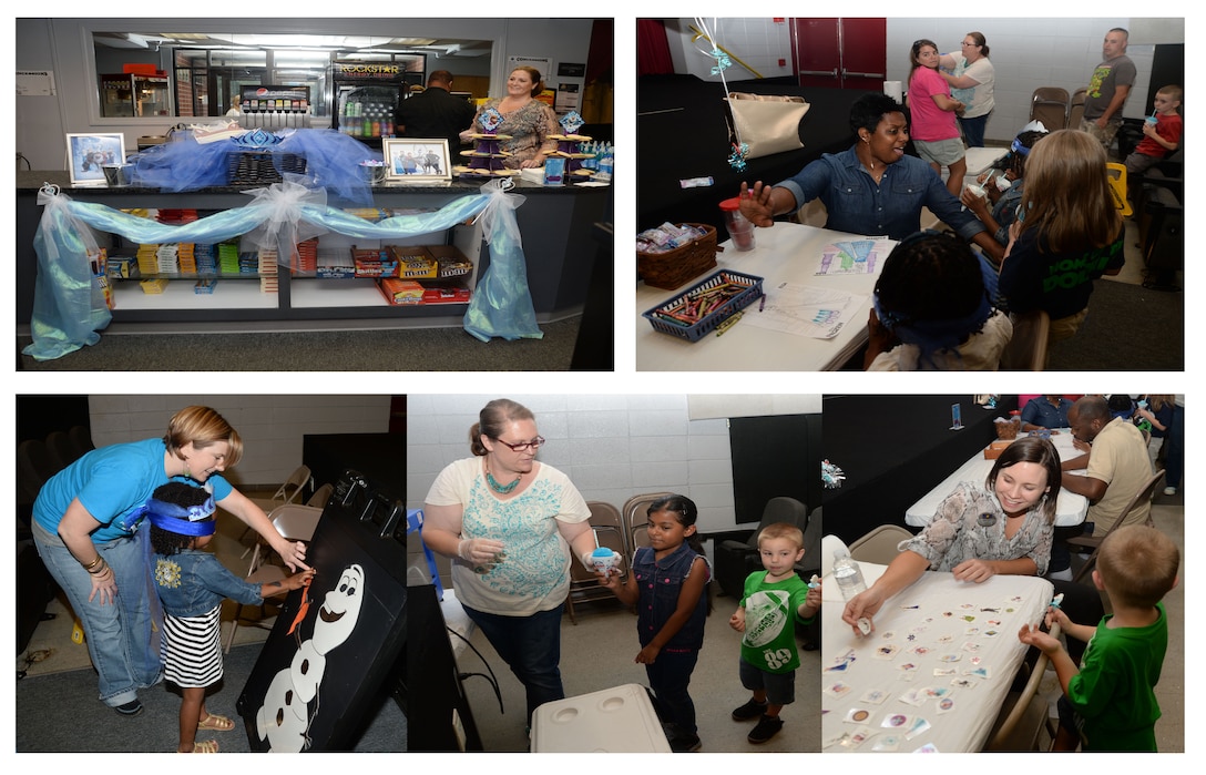 Marine Corps Logistics Base Albany personnel celebrate the installation’s military children with crafts, games and a movie at the Base Theater, April 14. Participants were greeted at the door and invited into a lace-decorated entrance and tables filled with “Frozen” character games, crafts, tattoos and assorted ring candies. At the end of the activities, the hit movie “Frozen” was the featured event of the evening. The overall activity was in continuation of the installation’s celebration of the Month of the Military Child, which is held annually in April.