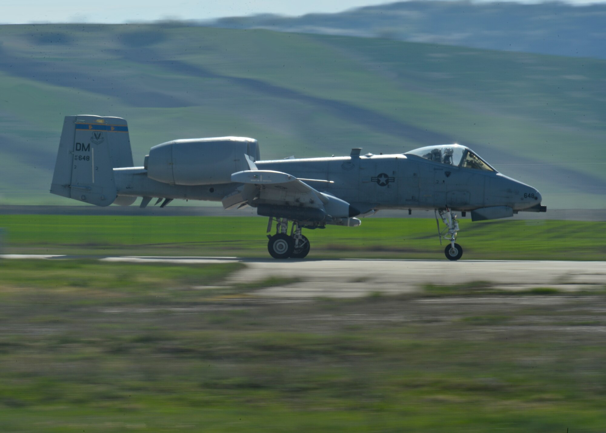 A U.S. Air Force A-10 Thunderbolt II aircraft assigned to the 354th Expeditionary Fighter Squadron lands on the flightline at Campia Turzii, Romania, April 16, 2015. The U.S. and Romanian air forces will conduct training aimed to strengthen interoperability and demonstrate the countries' shared commitment to the security and stability of Europe. (U.S. Air Force photo by Staff Sgt. Joe W. McFadden/Released)