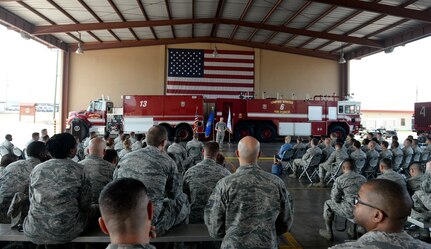 Chief Master Sgt. of the Air Force James A. Cody speaks to enlisted Airmen April 14, 2015, at Joint Task Force - Bravo, Soto Cano Air Base, Honduras. Cody spoke of the new enlisted performance report system as well as the direction enlisted professional military education is turning. (U.S. Air Force photo by Staff Sgt. Jessica Condit)