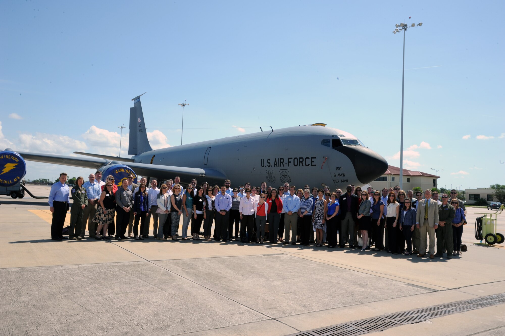 Members from Leadership Tampa visited MacDill Air Force base April 15, for a firsthand look behind the gates. Throughout the day the guests received briefs from numerous entities on MacDill such as, the United States Central Command, the United States Special Operations Command, the 927 ARW and the 6th Air Mobility Wing. (U.S. Air Force photo/Tech. Sgt. Peter Dean)