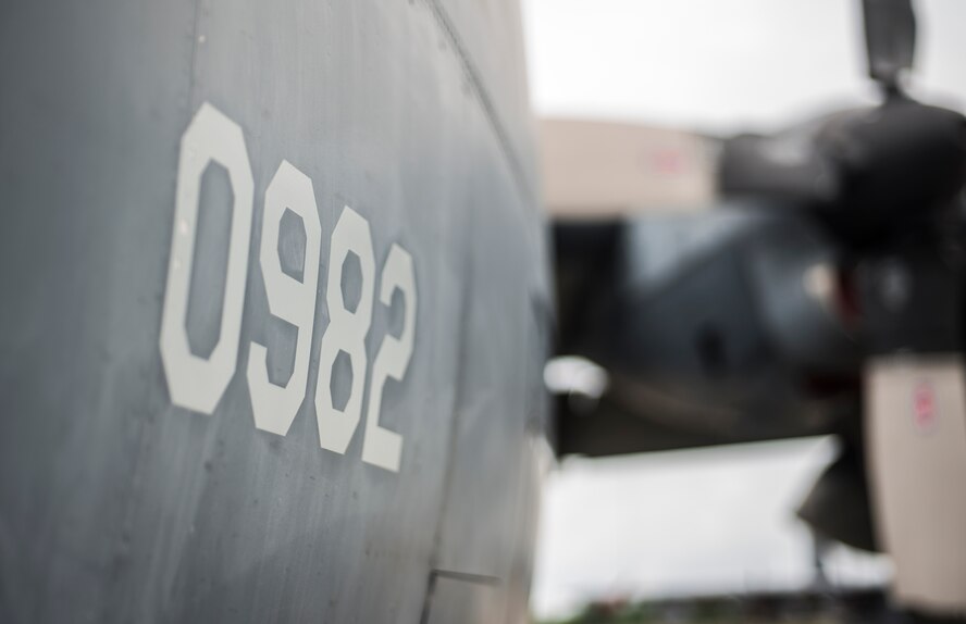 An HC-130P Combat King rests on the flightline April 15, 2015, at Moody Air Force Base, Ga. Aircraft 65-0982 is scheduled for retirement in June 2015. (U.S. Air Force photo by Airman 1st Class Ceaira Tinsley/Released)