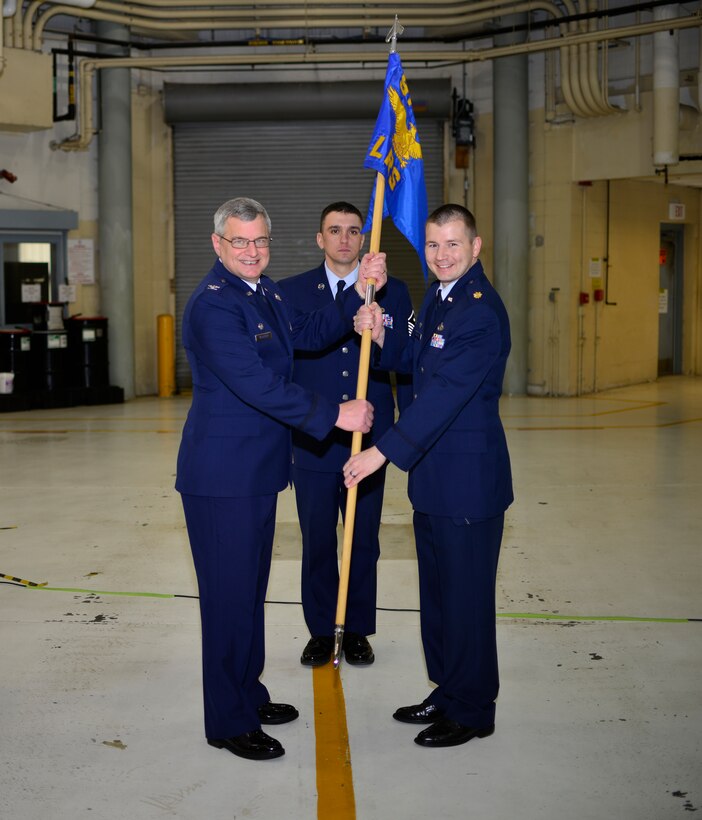 Maj. Peter A. Springirth assumes command of the 914th Logistics Readiness Squadron, Niagara Falls Air Reserve Station, N.Y., April 11, 2015. (U.S. Air Force photo by Tech. Sgt. Stephanie Sawyer)  
