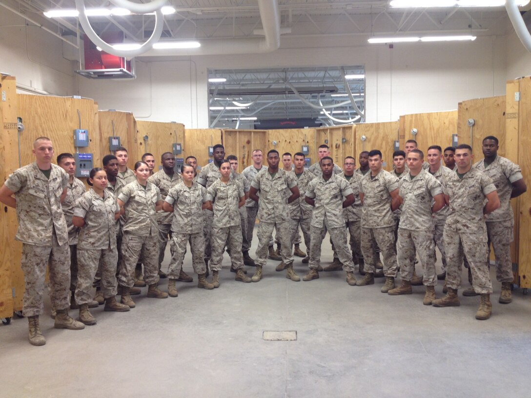 Marines from BE 5-15 stand for their class photo.