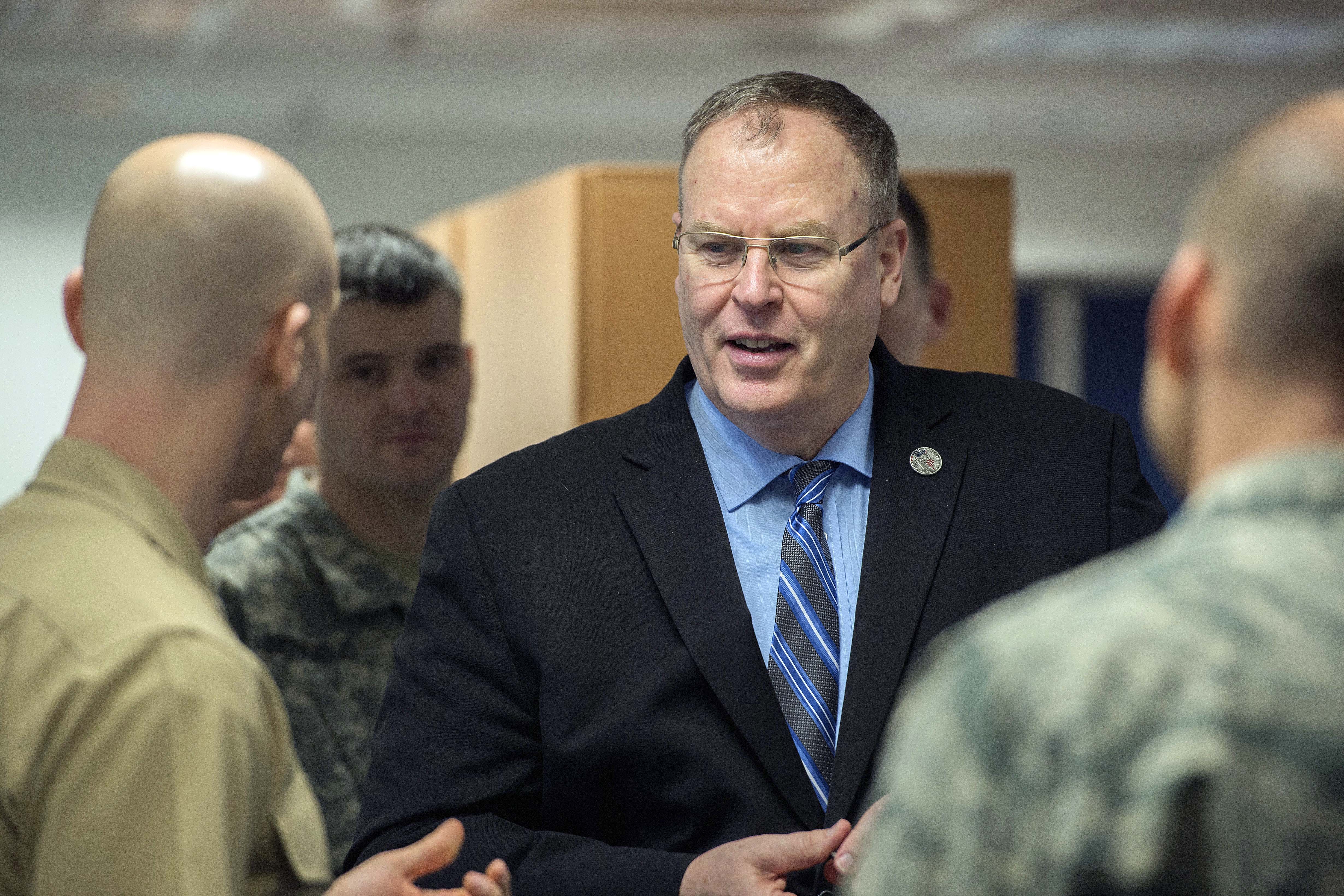U.S. Deputy Defense Secretary Bob Work meets with service members