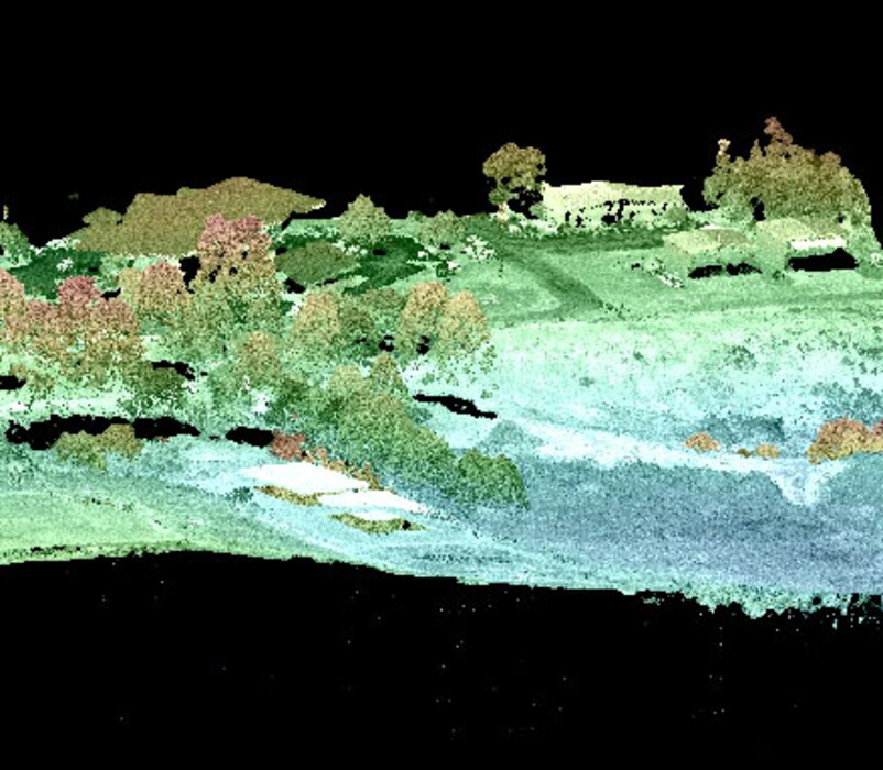 GRL conducts geospatial research, development, techhnology and evaluation of current and emerging geospatial technologies that will help characterize and measure phenomena within the physical (terrain) and social (cultural) environments encountered by the Army. (Image: A partially colorized HyperCube image generated from a Lidar point cloud.)