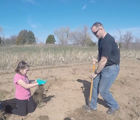 USACE Philadelphia District Commander Lt. Col. Michael Bliss helped volunteers plant seedlings during Take Pride in Blue Marsh Day in April of 2015. 400 volunteers took part in the annual tradition which encourages the public and organizations to get involved in the stewardship of public lands, waters and parks.