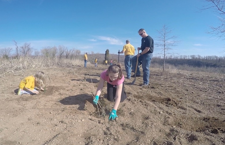 USACE Philadelphia District Commander Lt. Col. Michael Bliss helped volunteers plant seedlings during Take Pride in Blue Marsh Day in April of 2015. 400 volunteers took part in the annual tradition which encourages the public and organizations to get involved in the stewardship of public lands, waters and parks.