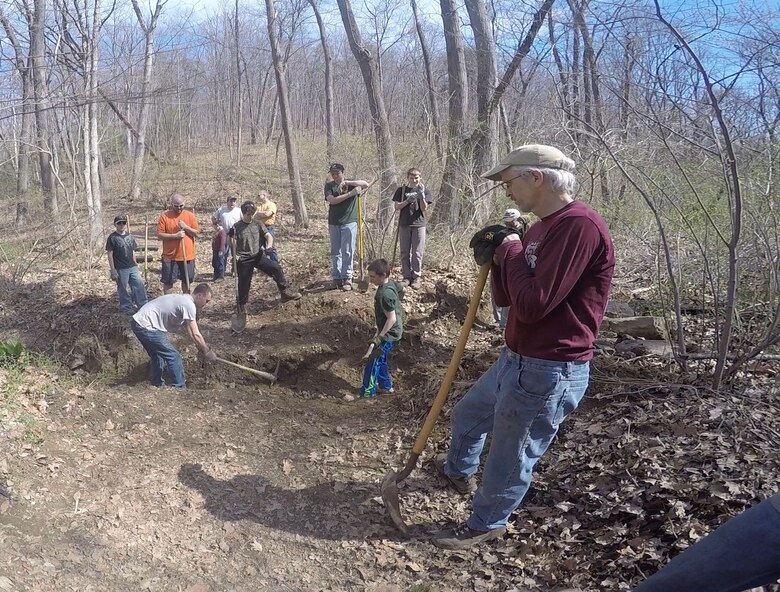 Volunteers work on an erosion control project during Take Pride in Blue Marsh Day in April of 2015. 400 volunteers took part in the annual tradition which encourages the public and organizations to get involved in the stewardship of public lands, waters and parks