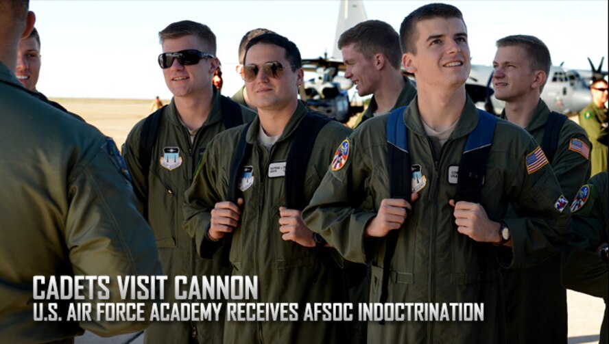 Cadets from the U.S. Air Force Academy, Colorado Springs, Colorado, listen to a subject matter expert from the 16th Special Operations Squadron give a briefing on the AC-130H Spectre gunship April 17, 2015 at Cannon Air Force Base, N.M. The cadets spent two days at Cannon touring base facilities and familiarizing themselves with the Air Force Special Operations Command mission. (U.S. Air Force photo/Staff Sgt. Matthew Plew) 