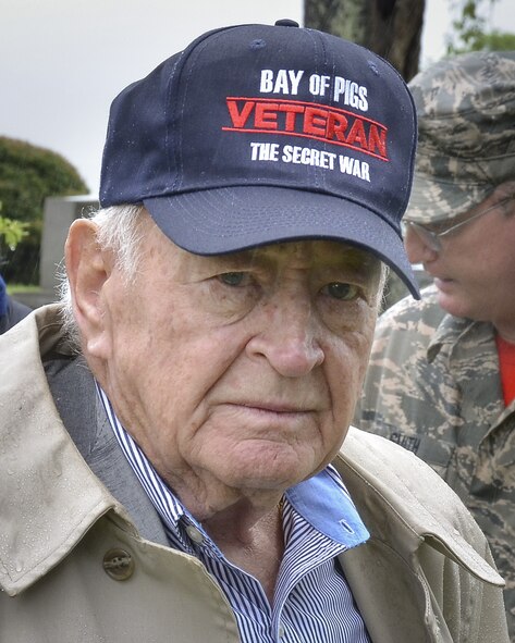 Members from the 117th Air Refueling Wing conduct an annual ceremony at the gravesite of Thomas “Pete” Ray as Lt. Col. Darryl Jett laid a wreath in his honor. Ray and fellow aviator Leo Baker died after the B-26 they were flying was shot down over Cuba during the Bay of Pigs invasion. Ray's body was the only one returned to the United States. (U.S. Air National Guard photo by: Senior Master Sgt. Ken Johnson/Released)