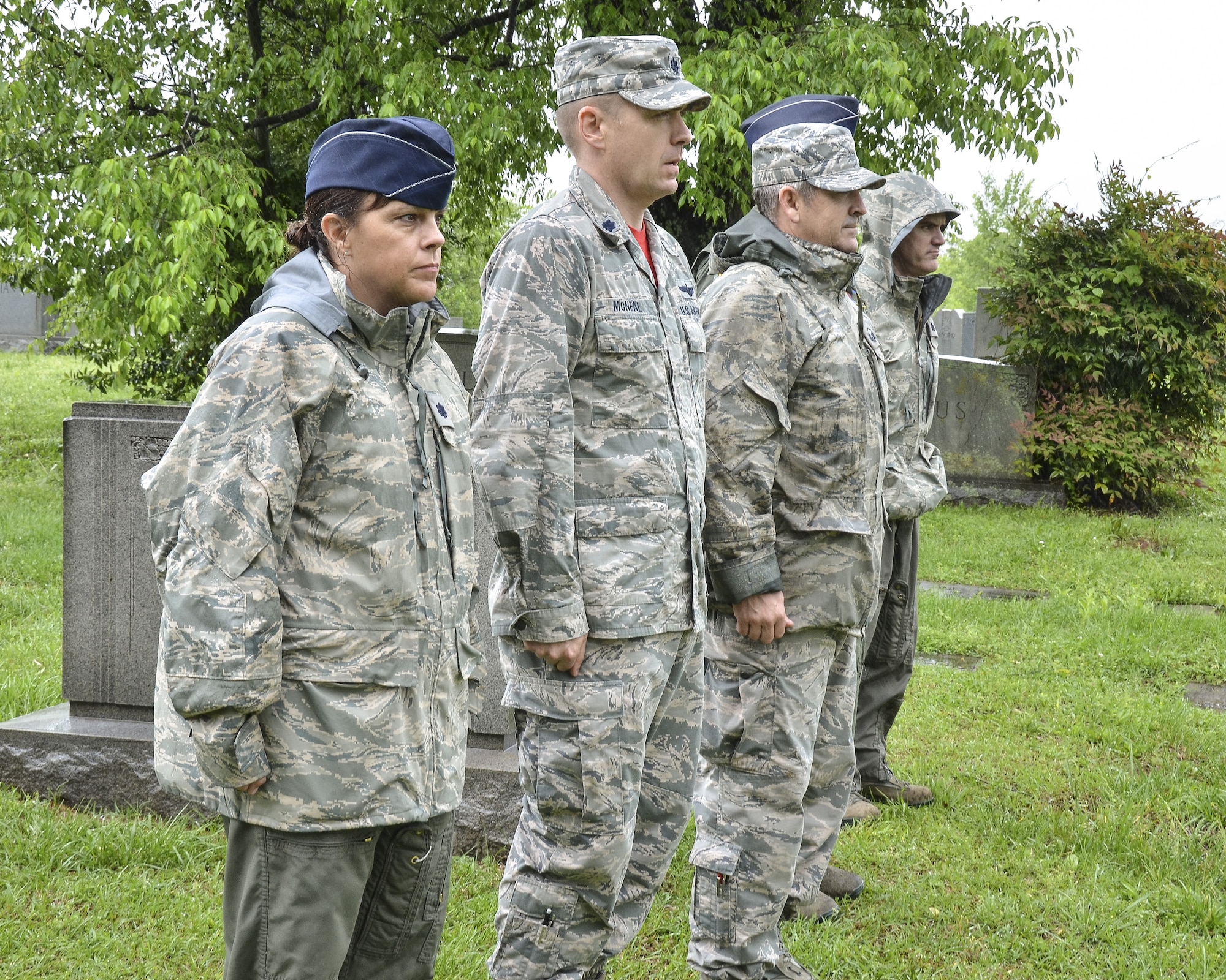 Members from the 117th Air Refueling Wing conduct an annual ceremony at the gravesite of Thomas “Pete” Ray as Lt. Col. Darryl Jett laid a wreath in his honor. Ray and fellow aviator Leo Baker died after the B-26 they were flying was shot down over Cuba during the Bay of Pigs invasion. Ray's body was the only one returned to the United States. (U.S. Air National Guard photo by: Senior Master Sgt. Ken Johnson/Released)
