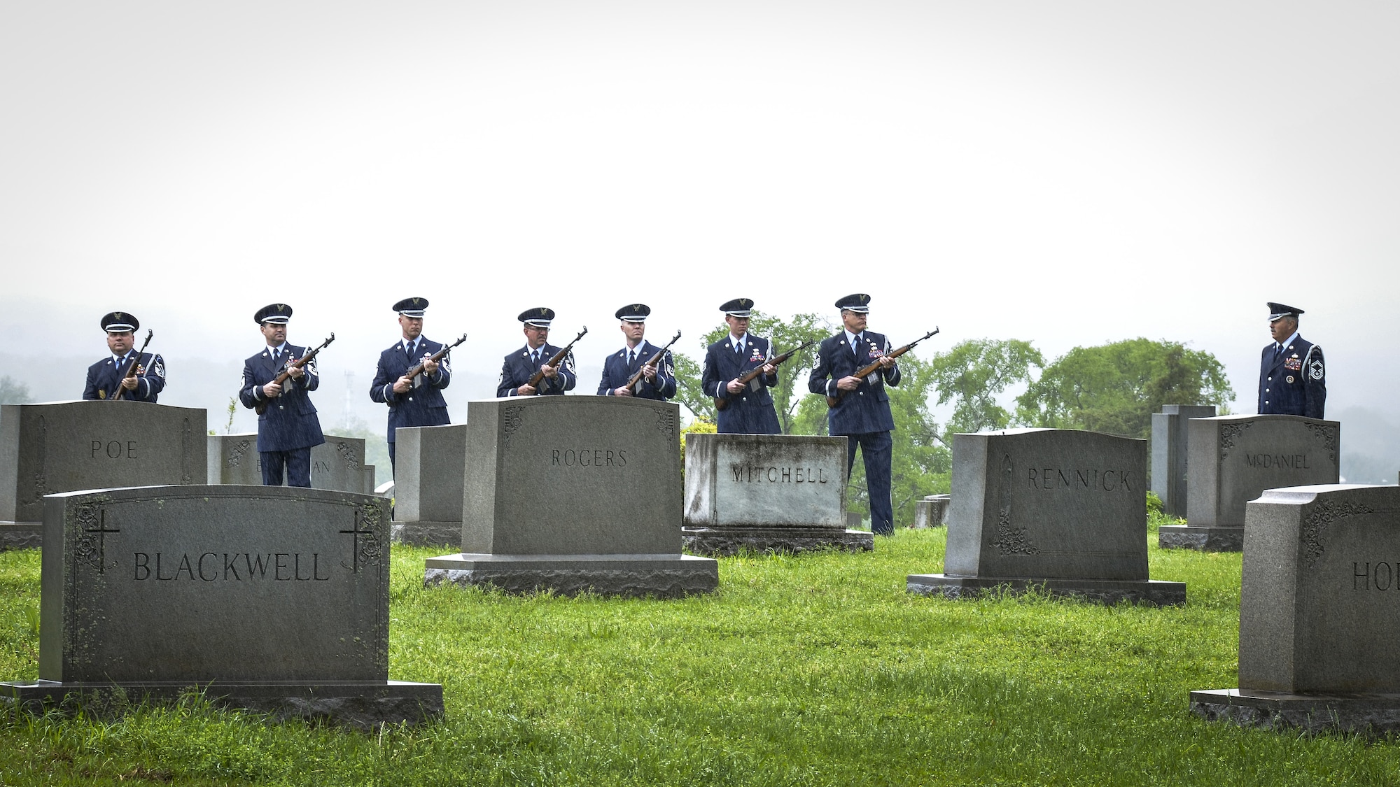 Members from the 117th Air Refueling Wing conduct an annual ceremony at the gravesite of Thomas “Pete” Ray as Lt. Col. Darryl Jett laid a wreath in his honor. Ray and fellow aviator Leo Baker died after the B-26 they were flying was shot down over Cuba during the Bay of Pigs invasion. Ray's body was the only one returned to the United States. (U.S. Air National Guard photo by: Senior Master Sgt. Ken Johnson/Released)
