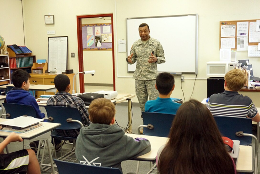 Lt.Gen.Thomas Bostick, Chief of Engineers and Commanding General of the U.S. Army Corps of Engineers, visited Zama American Middle School to meet and talk with students about the importance of Science, Technology, Engineering and Mathematics (STEM).